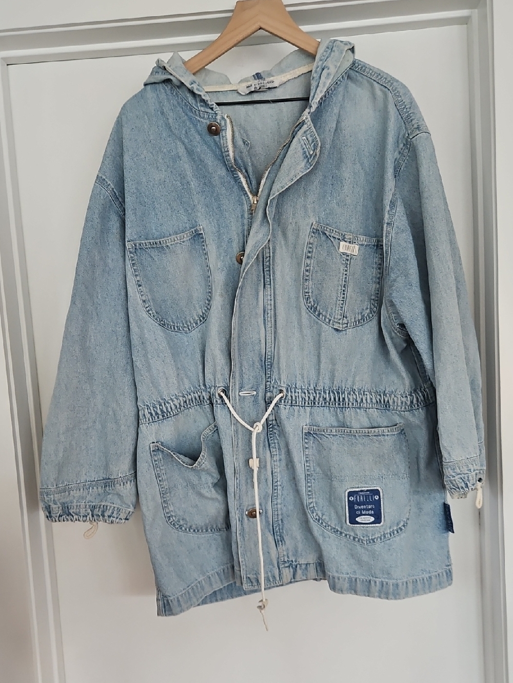 Vintage 80s/90s Forelli Light Wash Denim Hooded Jacket/ Coat
